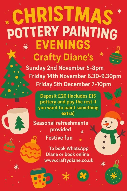 Christmas pottery Evening Sessions at crafty Diane’s